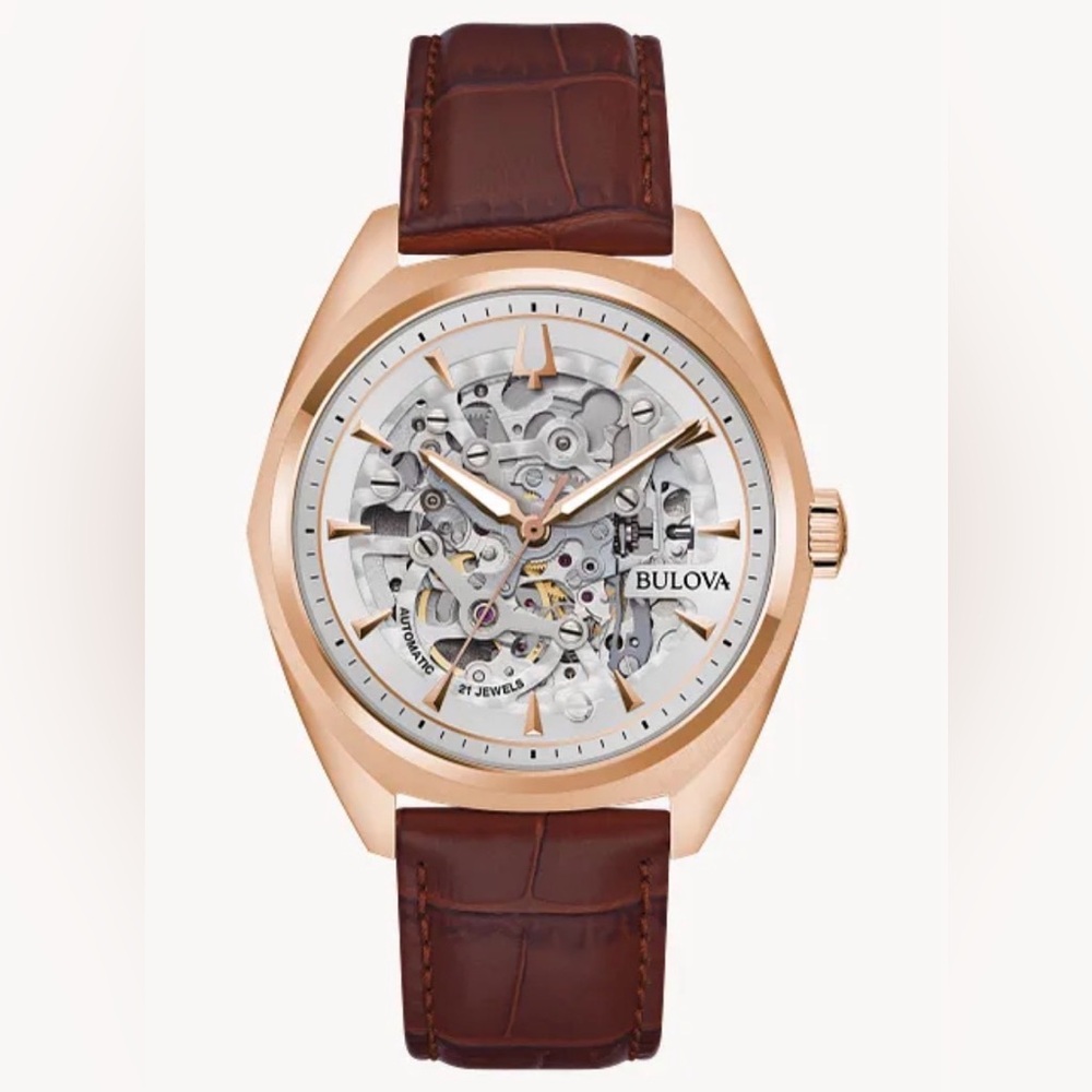 Bulova Men's Automatic Classic Surveyor Brown Leather Strap Watch 41mm